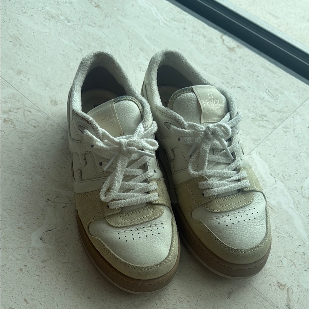 Fendi Cream and White Casual Sneakers